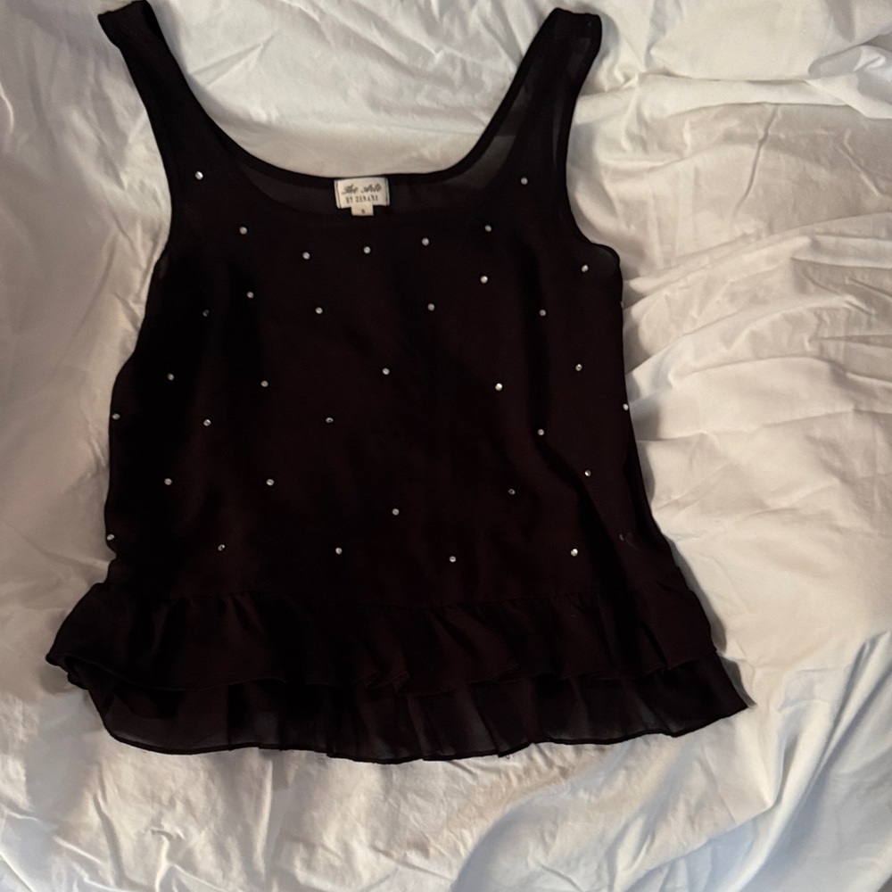 Zenana Outfitters Black Ruffled Embellished Tank Top